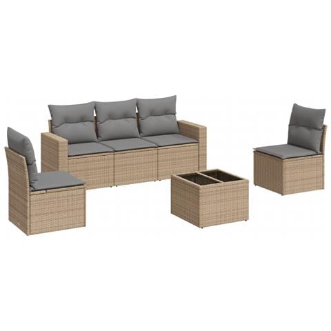 Set Divano da Giardino 6 pz con Cuscini Beige in Polyrattan - Foto 1