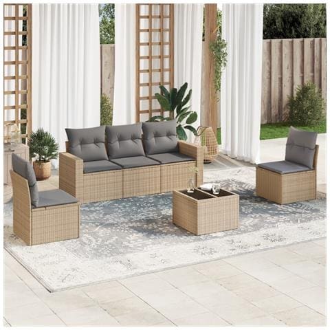 Set Divano da Giardino 6 pz con Cuscini Beige in Polyrattan - Foto 2