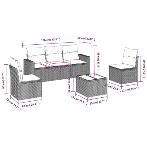 Set Divano da Giardino 6 pz con Cuscini Beige in Polyrattan - Foto 3