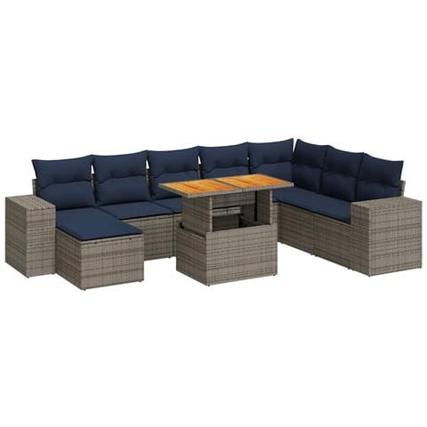 Set Divano da Giardino 9 pz con Cuscini Grigio in Polyrattan - Foto 1