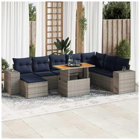 Set Divano da Giardino 9 pz con Cuscini Grigio in Polyrattan - Foto 2