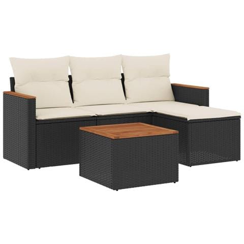 Set Divani da Giardino 5 pz con Cuscini in Polyrattan Nero - Foto 1