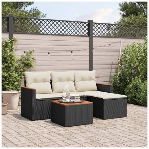 Set Divani da Giardino 5 pz con Cuscini in Polyrattan Nero - Foto 2