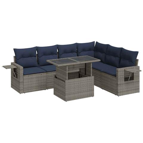 Set Divani da Giardino con Cuscini 7pz Nero Polyrattan Acacia - Foto 1