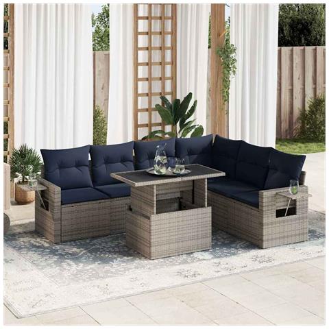 Set Divani da Giardino con Cuscini 7pz Nero Polyrattan Acacia - Foto 2