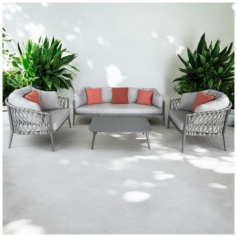 Bachata - Salotto Con Struttura In Alluminio Verniciato Taupe O Bianca, Rivestimento In Corda In Pvc - Foto 1