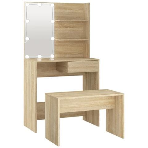 Set Tavolo da Toeletta con LED Rovere Sonoma Legno Multistrato - Foto 1