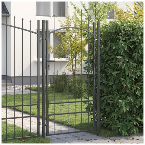 Cancello da giardino con blocco Grigio 100 x 200 cm Acciaio - Foto 2