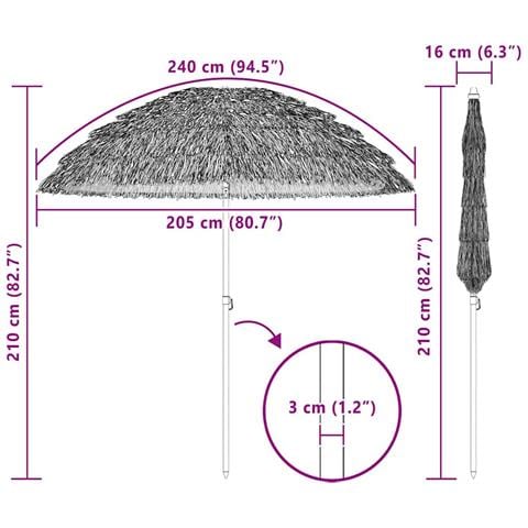 Ombrellone da Spiaggia Marrone Ø 206 x 209.5 cm Acciaio - Foto 4