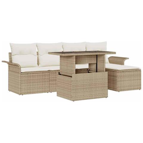 Set Divano da Giardino con cuscino 6 pcs Beige Poly Rattan - Foto 1