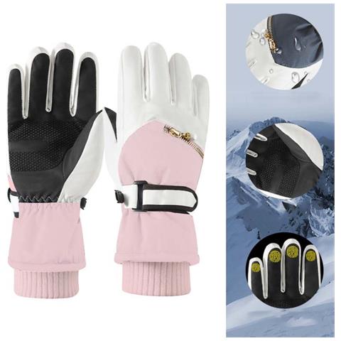 Guanti Da Sci Touchscreen - Guanti Invernali Impermeabili E Isolati Per Ciclismo E Sport Sulla Neve Pink - Foto 3