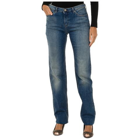 Pantaloni Lunghi In Denim Stretch Da Donna 6x5j85-5d0jz - Foto 1