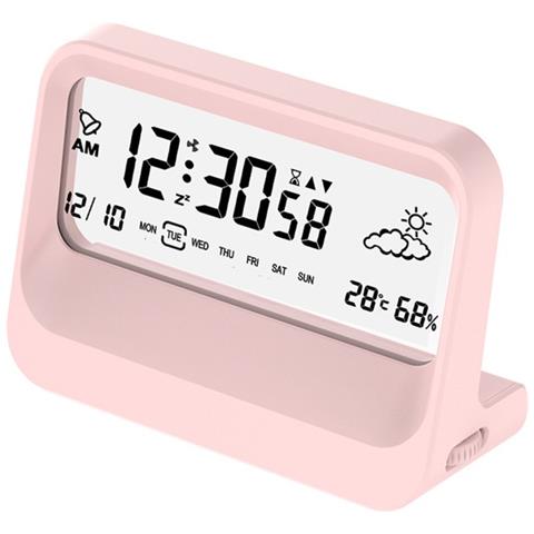 Sveglia Digitale Multifunzione Per Studenti Con Temperatura, Umidità E Timer (batterie Non Incluse) Pink - Foto 1