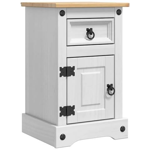 Comodino Corona Bianco 35 x 32,5 x 58 cm Pino massello - Foto 1