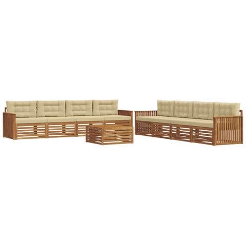 Set di divani da esterno con cuscino 9 pcs Naturale e Beige - Foto 1