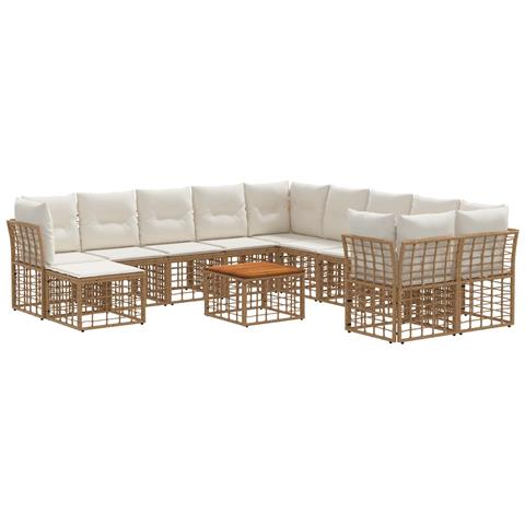 Set di divani da esterno 12 pcs Naturale e Bianco Crema - Foto 1