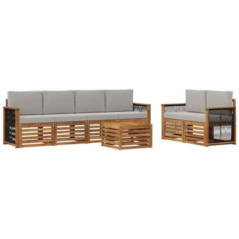 Set di divani da esterno 7 pcs Naturale e Grigio Chiaro - Foto 1
