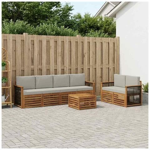Set di divani da esterno 7 pcs Naturale e Grigio Chiaro - Foto 2
