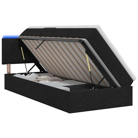 Letto con contenitore LED e materasso Nero 90 x 190 cm Tessuto - Foto 1