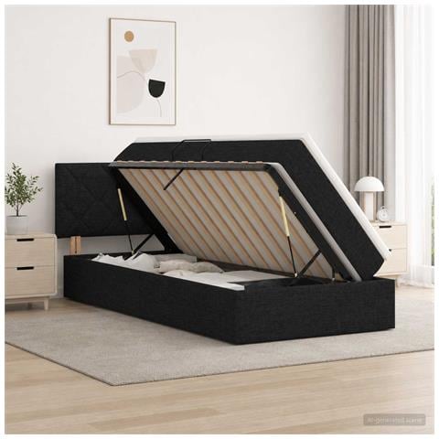 Letto con contenitore LED e materasso Nero 90 x 190 cm Tessuto - Foto 2