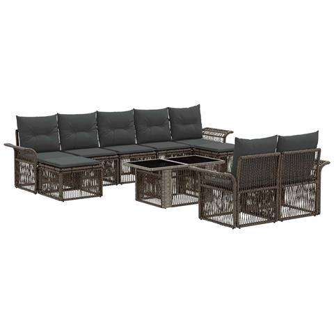 Set Divano da Giardino 10 pz Grigio e Grigio Scuro polyrattan - Foto 1