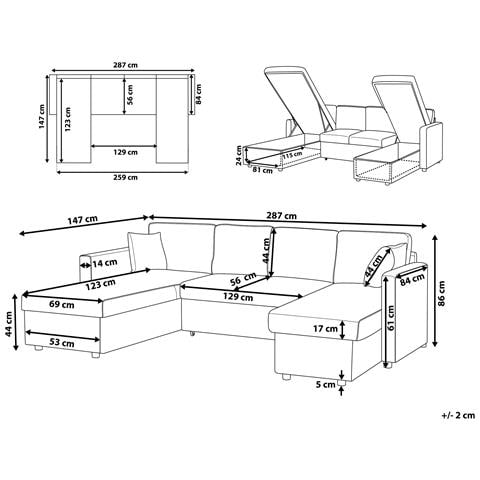 Divano Letto Angolare In Tessuto Grigio Scuro Sommen - Foto 14