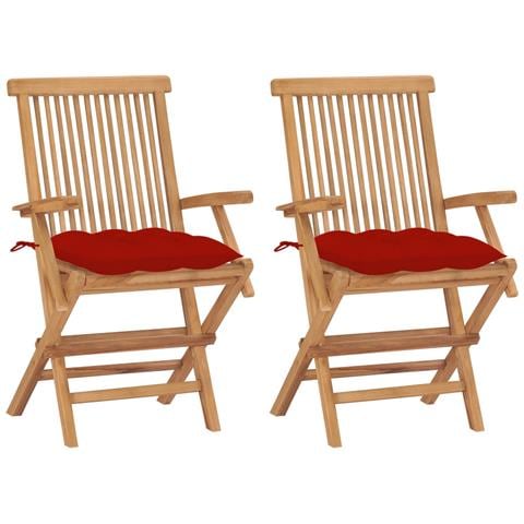Sedie da Giardino con Cuscini Rossi 2 pz in Massello di Teak - Foto 1