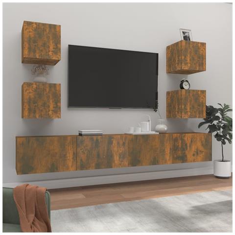 Set Di Mobili Porta Tv 6 Pz Rovere Fumo In Legno Multistrato - Foto 6