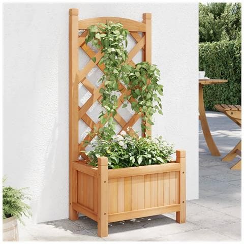 Fioriera Con Traliccio Marrone In Legno Massello Di Abete - Foto 1