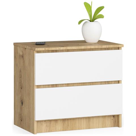 Comodino K60, 2 cassetti, 60x40x55 cm, Colore Quercia Artisan e Bianco - Foto 1