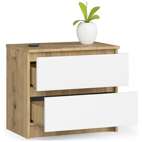 Comodino K60, 2 cassetti, 60x40x55 cm, Colore Quercia Artisan e Bianco - Foto 2