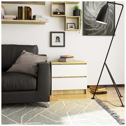 Comodino K60, 2 cassetti, 60x40x55 cm, Colore Quercia Artisan e Bianco - Foto 4