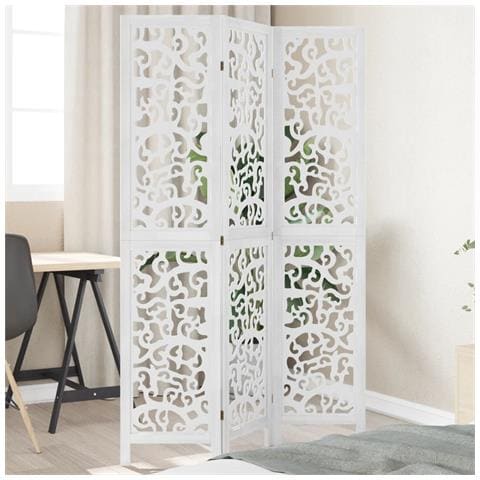 Divisorio Ambienti 3pannelli Bianco Legno Massello Di Paulownia - Foto 1