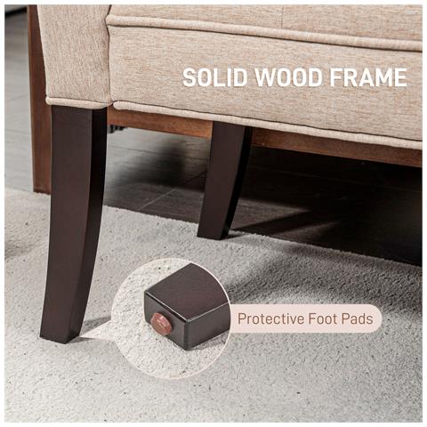 Panca Fondo Letto Imbottita E A Bottoni, In Tessuto Effetto Lino E Legno, 141x44x65 Cm, Beige - Foto 6