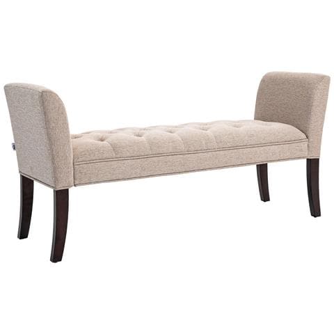 Panca Fondo Letto Imbottita E A Bottoni, In Tessuto Effetto Lino E Legno, 141x44x65 Cm, Beige - Foto 1