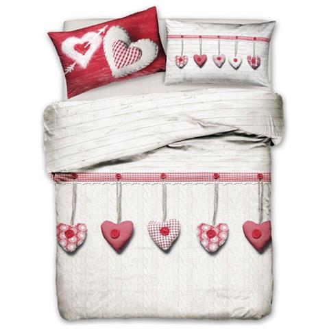 Copripiumino Sacco Piumone Pensieri Delicati Cotone Disegno Cuore Appeso Singolo Rosso - Foto 1