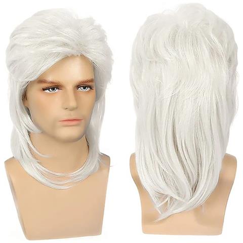 Parrucca Mullet Da Uomo, Acconciatura Retro Anni '80 Silver - Foto 1