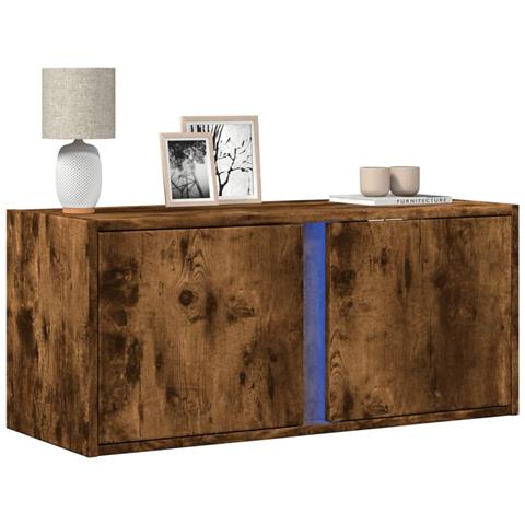 Mobile TV a Parete con Luci LED Rovere Fumo 80x31x35 cm - Foto 2