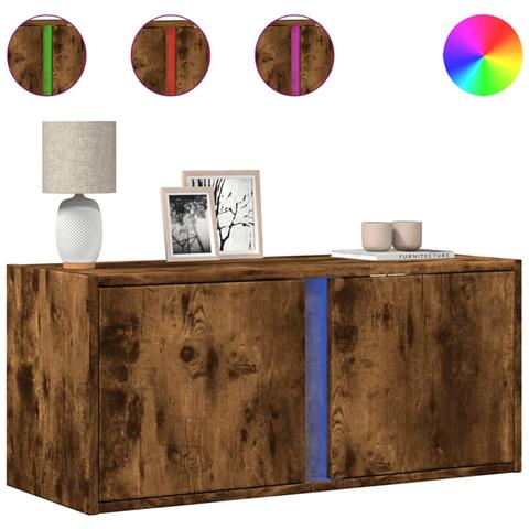Mobile TV a Parete con Luci LED Rovere Fumo 80x31x35 cm - Foto 1