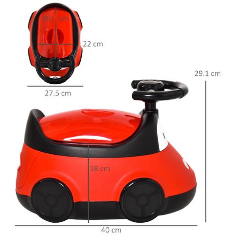Vasino per Bambini da 6 Mesi a 3 Anni a Forma di Macchina con Volante e Vaschetta Rimovibile, Rosso - Foto 2