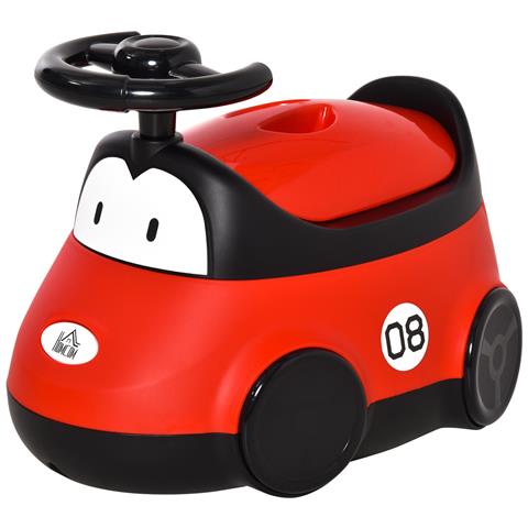 Vasino per Bambini da 6 Mesi a 3 Anni a Forma di Macchina con Volante e Vaschetta Rimovibile, Rosso - Foto 1