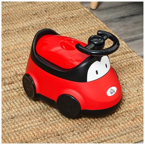 Vasino per Bambini da 6 Mesi a 3 Anni a Forma di Macchina con Volante e Vaschetta Rimovibile, Rosso - Foto 6