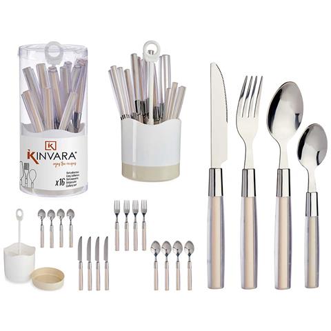 Set 16 Posate In Acciaio Inox Beige Manico Ps 11x11x25 Cm. Beige - Foto 2