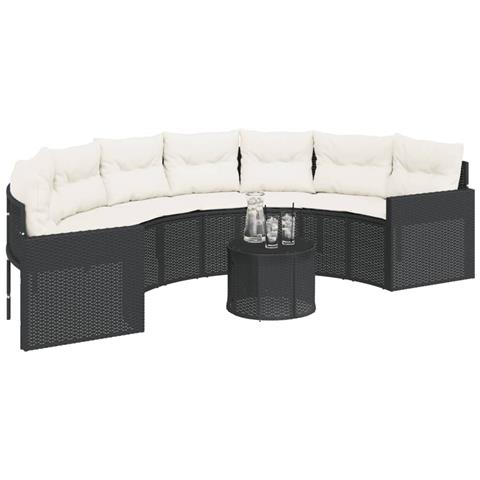 Divano Giardino Tavolo E Cuscini Semicircolare Nero Polyrattan - Foto 2