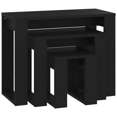 Tavolini Impilabili 3 Pz Neri In Legno Multistrato - Foto 1