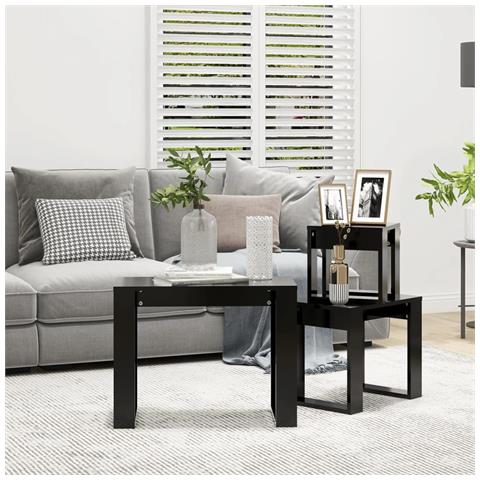 Tavolini Impilabili 3 Pz Neri In Legno Multistrato - Foto 2