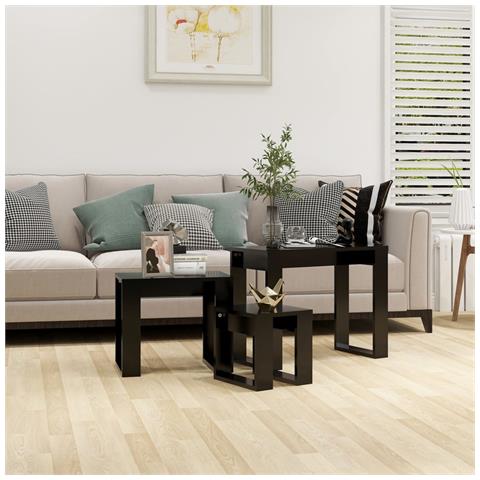 Tavolini Impilabili 3 Pz Neri In Legno Multistrato - Foto 8