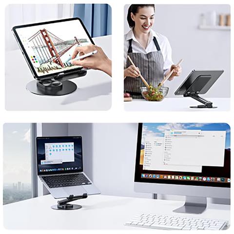 Supporto Da Scrivania Per Tablet E Smartphone Da 4,7 A 12” Pieghevole E Rotante A 360°, Nero - Foto 2