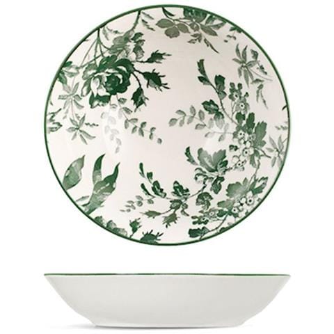 Set 6 piatti fondi Margaret in porcellana bianca decorata verde cm 20 - Foto 1