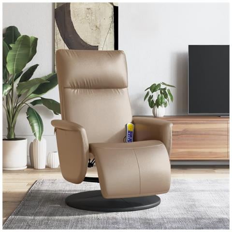 Poltrona Reclinabile Massaggi Poggiapiedi Cappuccino Similpelle - Foto 2